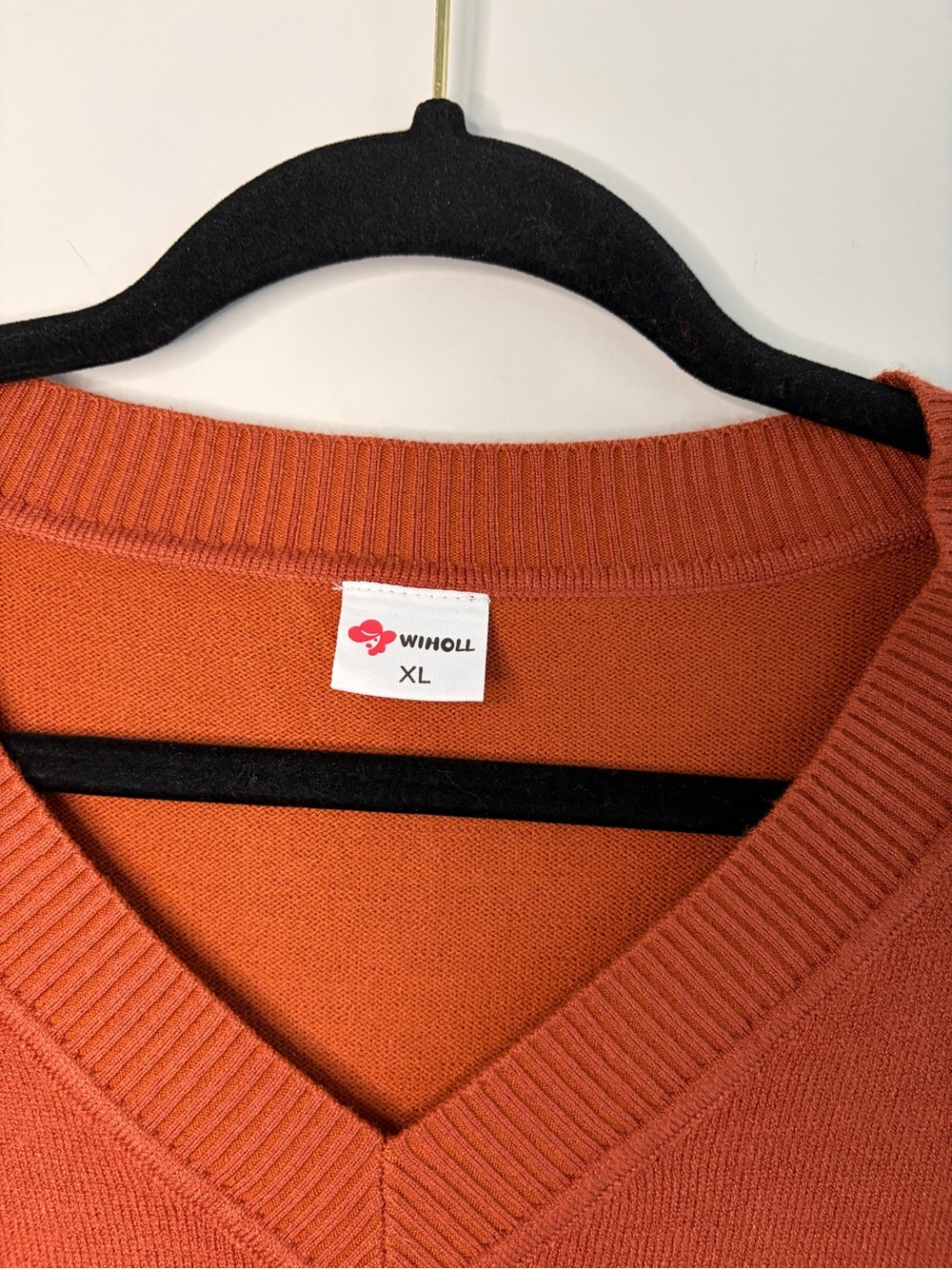 V-Neck Button Cuff Sweater - Rust - Picture 3 of 4
